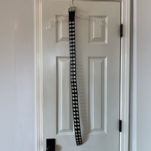 Express Black Leather Belt with Silver Accents